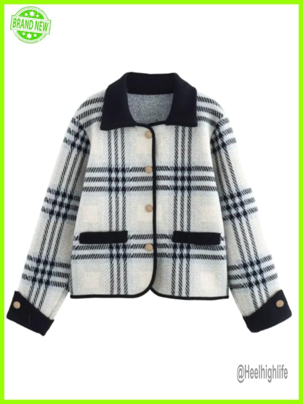 Plaid Button Down Cardigan Sweater Coat with Pockets